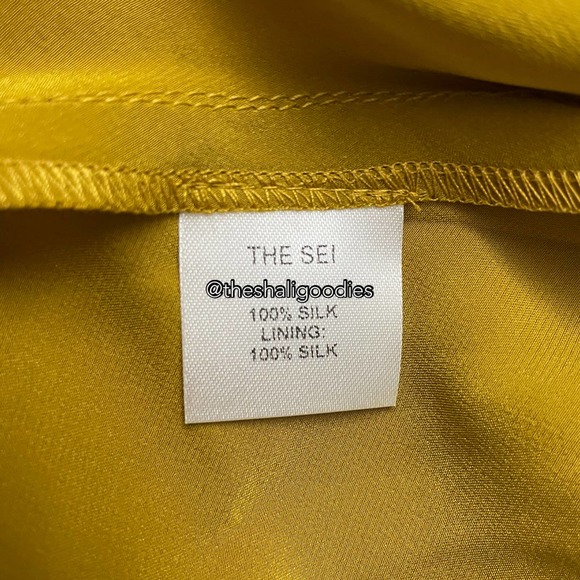 THE SEI Asymmetrical Drape Dress Yellow Silk Midi - Picture 6 of 7